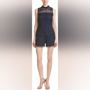 PARKER Dori Combo Lace Mesh Sleeveless Romper Navy Blue size S